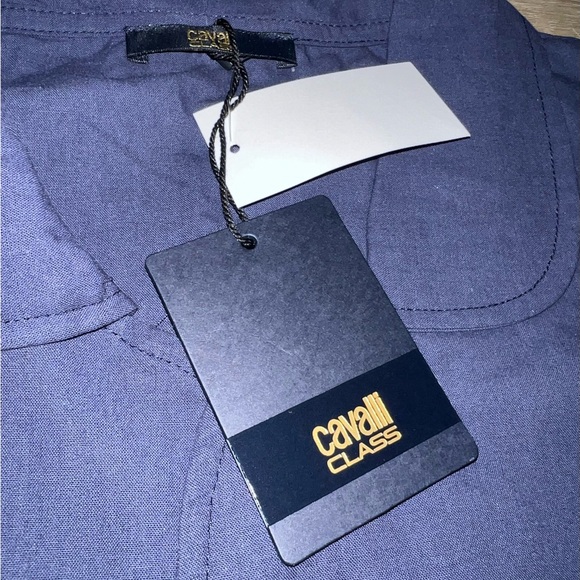 NWT Cavalli Class Roberto Button Down Pajama Shirt Logo Blue Size Large - Picture 3 of 4